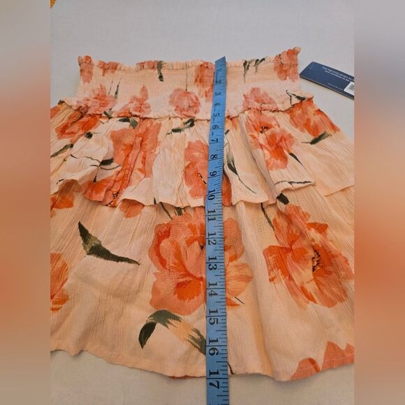 NWT Bila 77 Orange Floral Mini Skirt Smocked Waist Size Medium - Picture 9 of 10